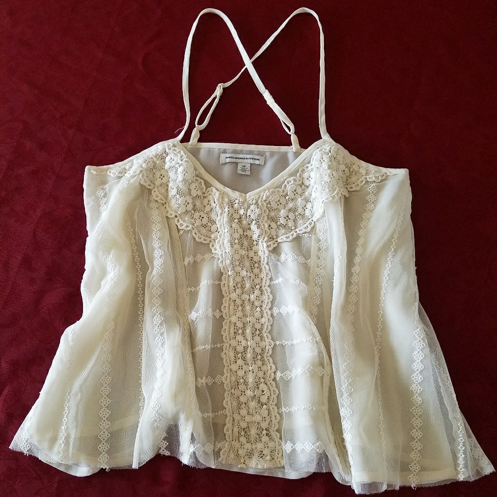 White Lace Cropped Tank Top